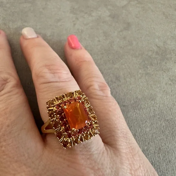 Fire opal with sapphire & Citrine accents 10yg Ring - Picture 9 of 11